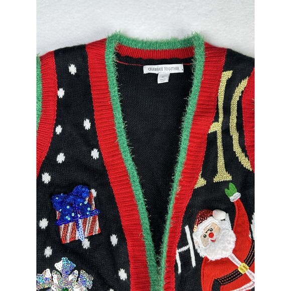 Celebrate Together Christmas Sweater Vest Open Front  sz Med Santa Presents - Picture 5 of 10